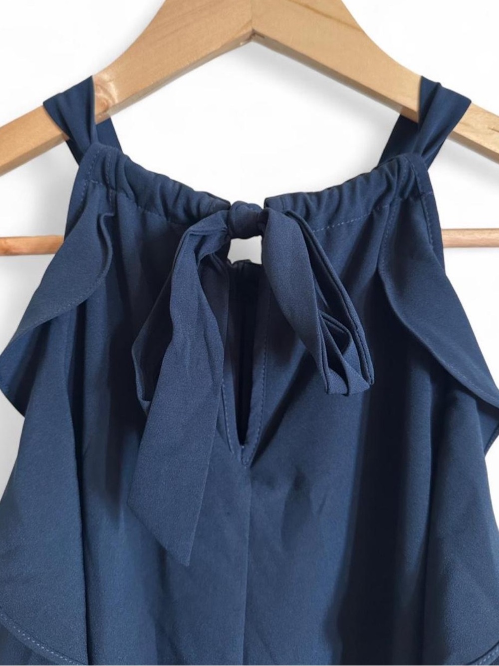 Gianni Bini Navy Blue Cascading Ruffle Halter Mini Dress 8/10 Minimalist Preppy - Picture 5 of 9